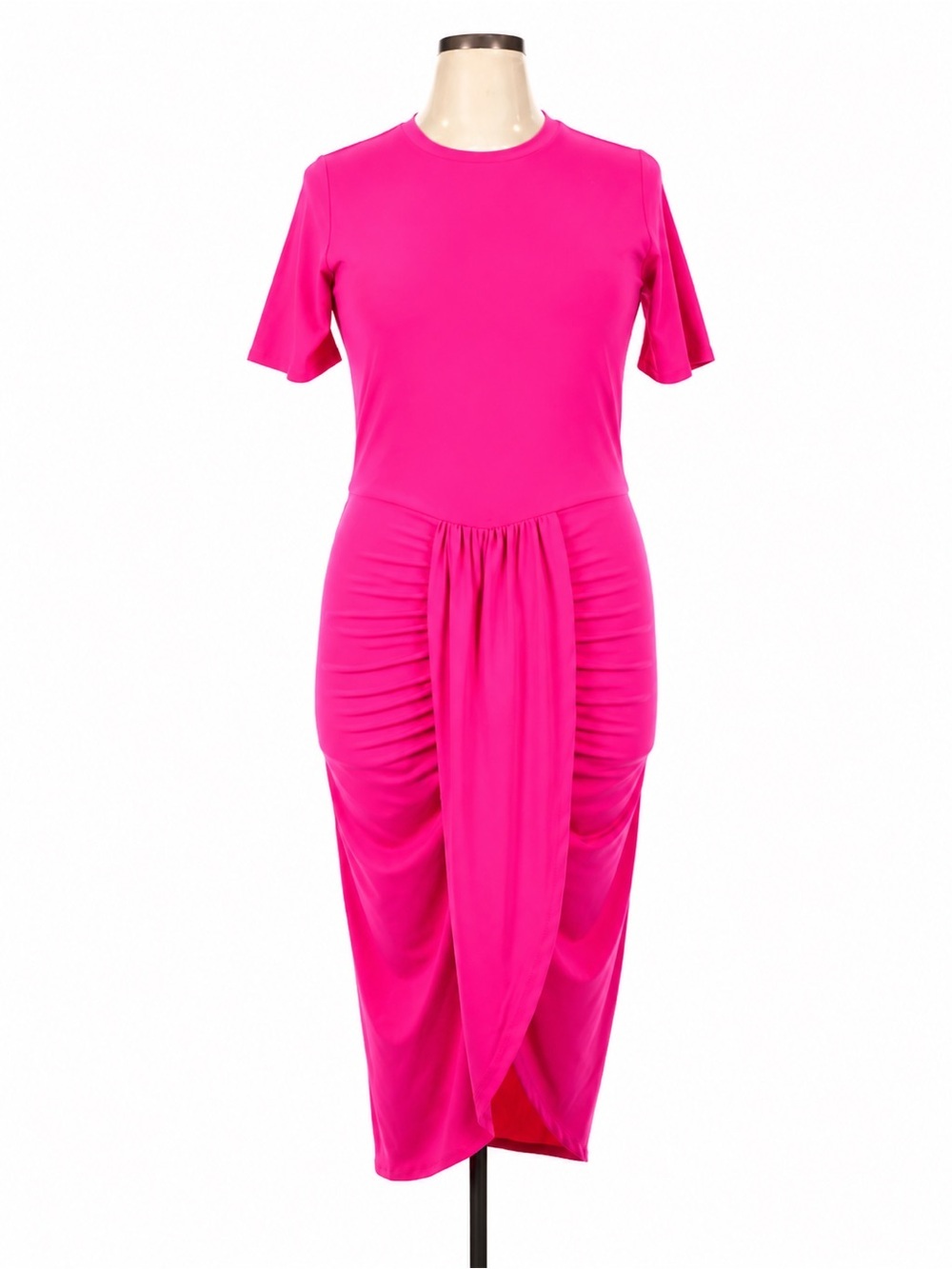 NWT Nina Parker Hot Pink Ruched Draped Midi Dress Size 1X